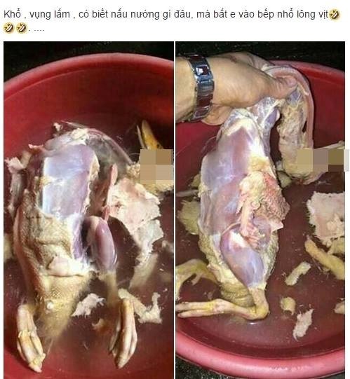 Nàng dâu Sài Gòn mất 2 tiếng đánh vật vặt lông ngan, sạch được lông thì cũng bay hết cả da khiến chị em xôn xao